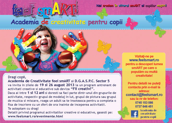 , pe parcursul programului “Fii creativ!”, copiii vor putea participa la ateliere in aer liber de modelaj