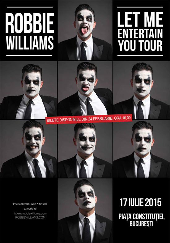 Biletele la concertul lui Robbie Williams se vor pune în vânzare marți, 24 februarie 2015, la ora 16.00.