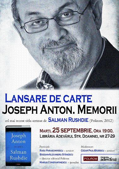 Ultima carte a lui Salman Rushdie, lansare la Libraria Adevarul