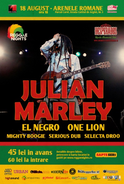 Julian Marley in concert la Arenele Romane Julian Marley,Reggae Nights, bilete, arenele romane, bucuresti