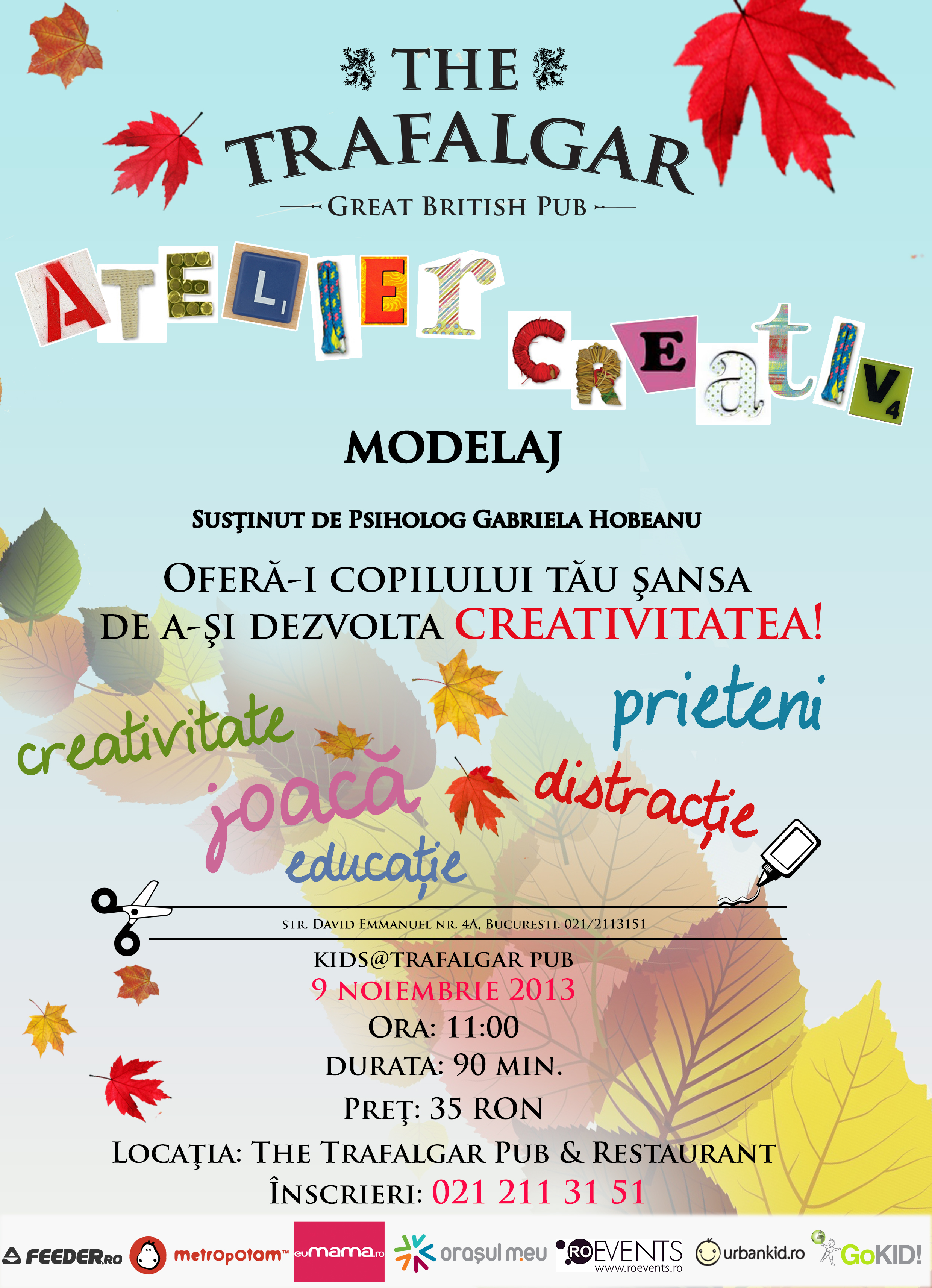 Atelier Creativ Modelaj @ Trafalgar Pub – 16 noiembrie
