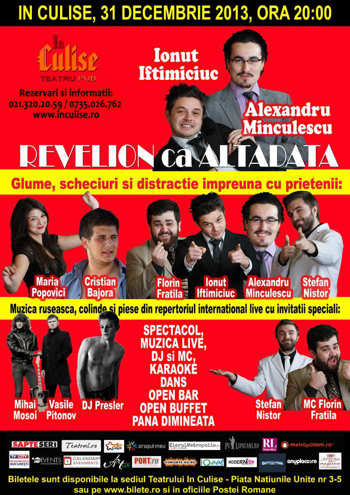 Un ”REVELION CA ALTĂDATĂ” numai la Teatrul În Culise