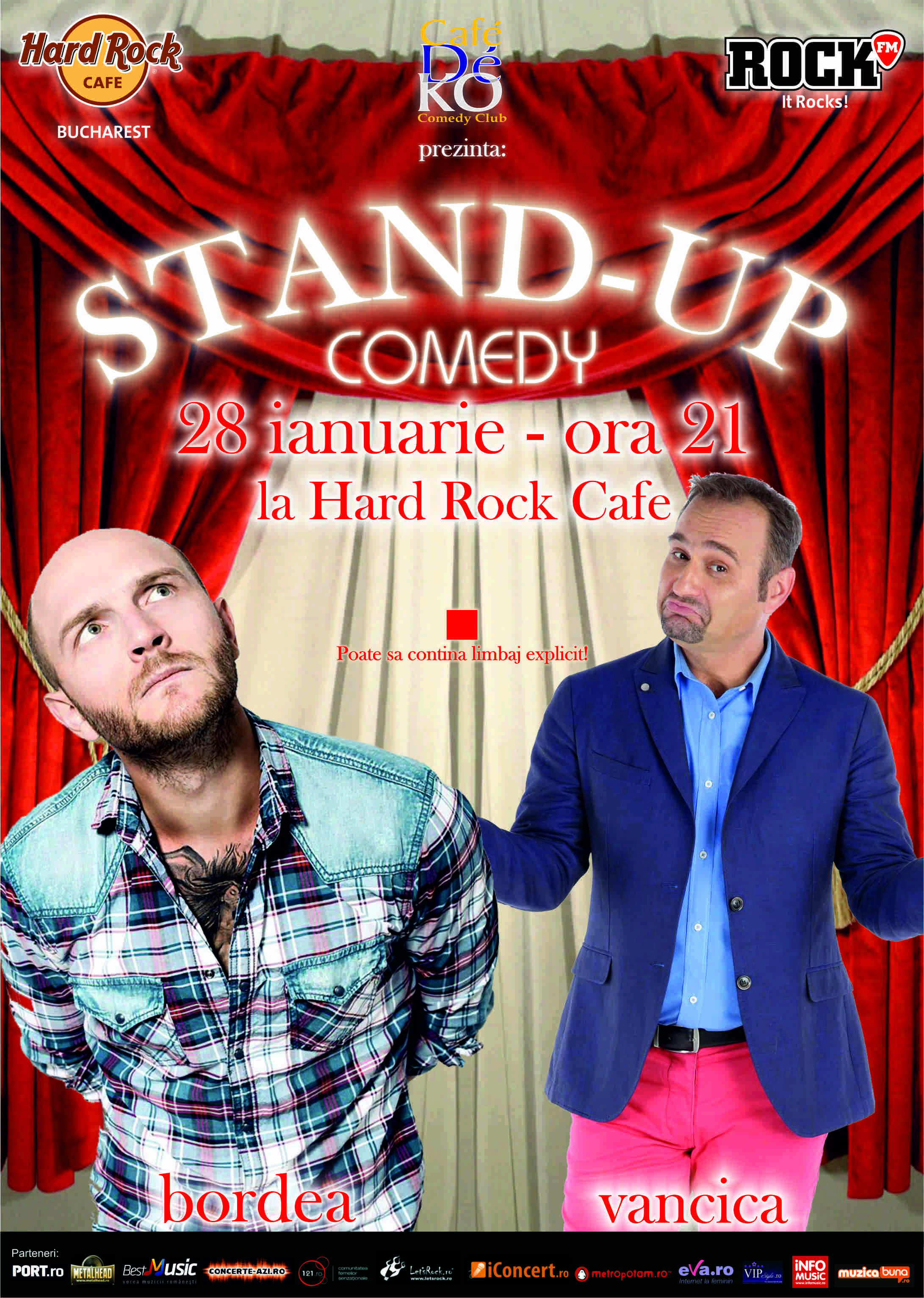 Stand up comedy cu vedete TV: BORDEA & VANCICA, pe 28 ianuarie la Hard Rock Cafe
