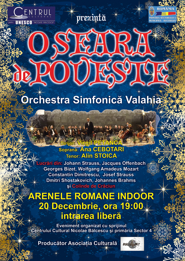O SEARĂ DE POVESTE cu Orchestra Simfonică VALAHIA pe 20 decembrie la Arenele Romane