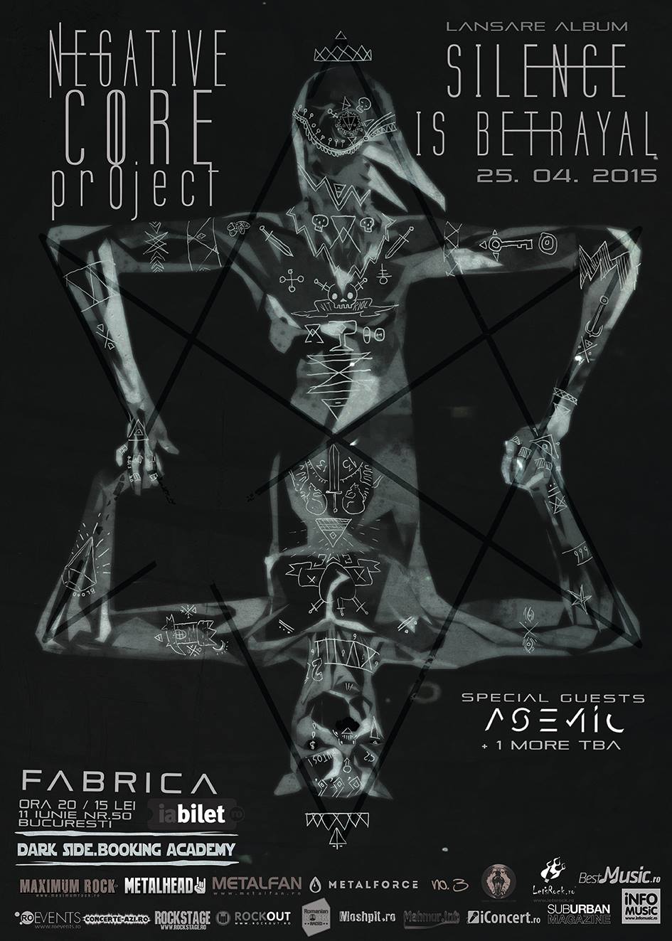 Lansare album “Silence is Betrayal” – NEGATIVE CORE PROJECT @ fabrica, pe 25 ap