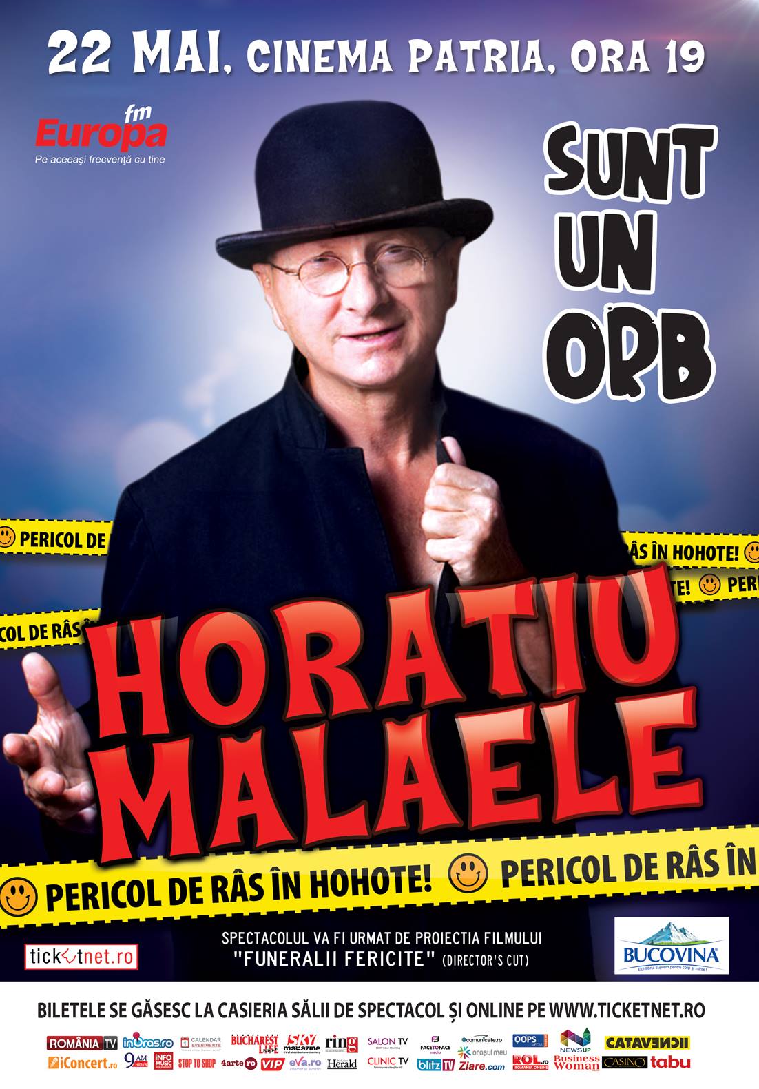 Actorul HORAȚIU MĂLĂELE în ultima reprezentație a recitalului ”Sunt un orb”, din acest sezon