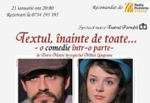 Teatru La un Ceai: “Textul, înainte de toate”, joi, 21 ianuarie