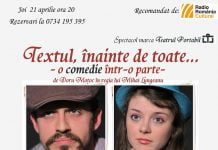 Teatru: “Textul, înainte de toate”, joi, 21 aprilie, la Ceainăria La un Ceai